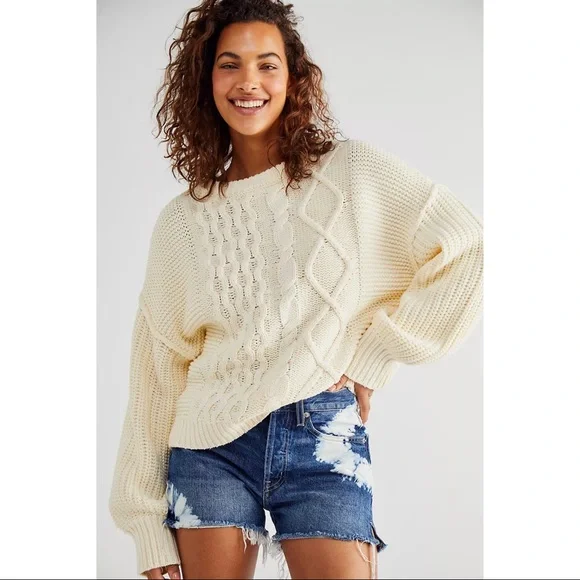 Free People Dream Cable Knit Crewneck Sweater NWT - Picture 4 of 8